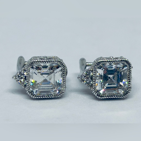 Judith Ripka 925 Sterling Silver Asscher Cut CZ Lever Back Pierced Earrings - Picture 6 of 15